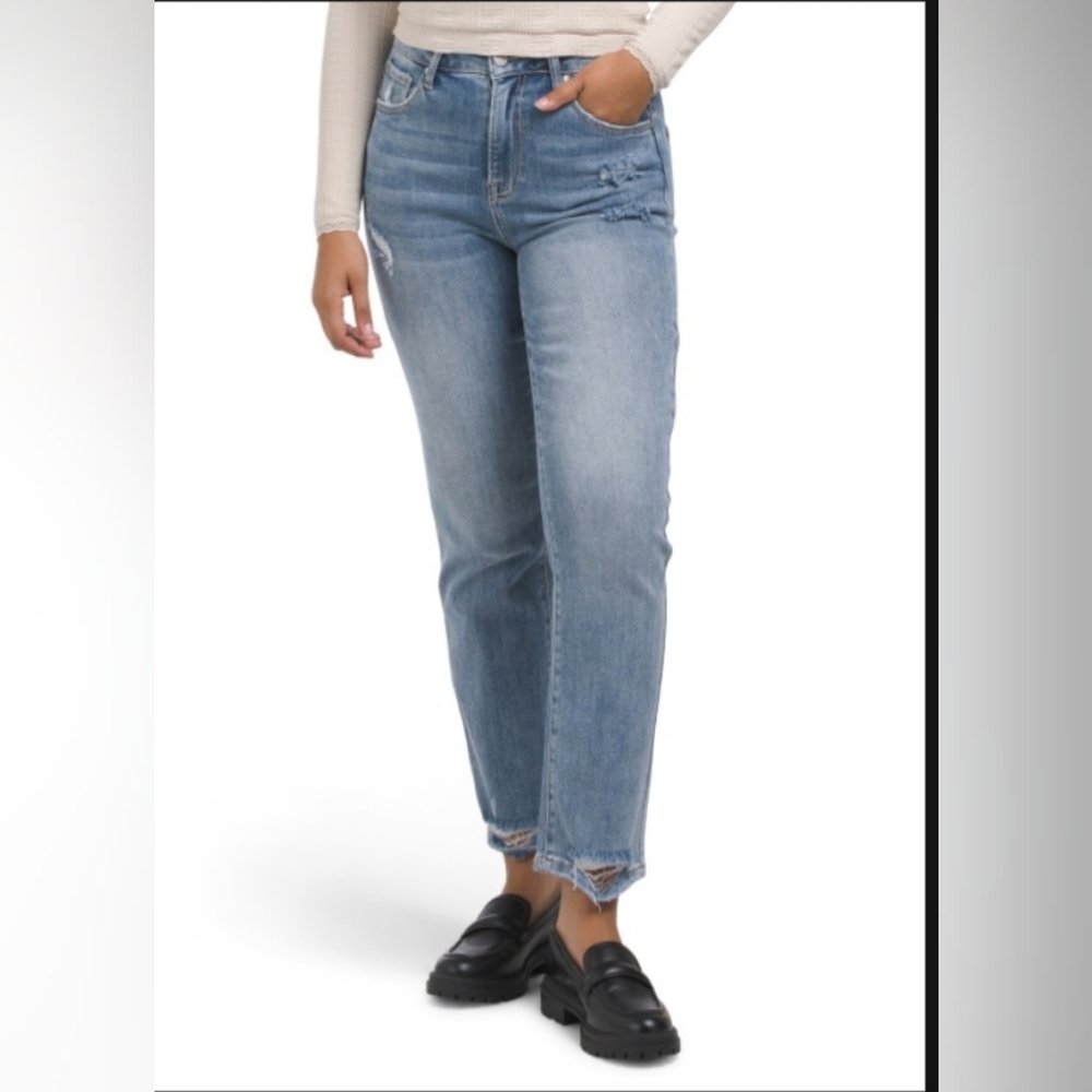 Risen 13/31 High Rise Distressed Straight Leg Jeans